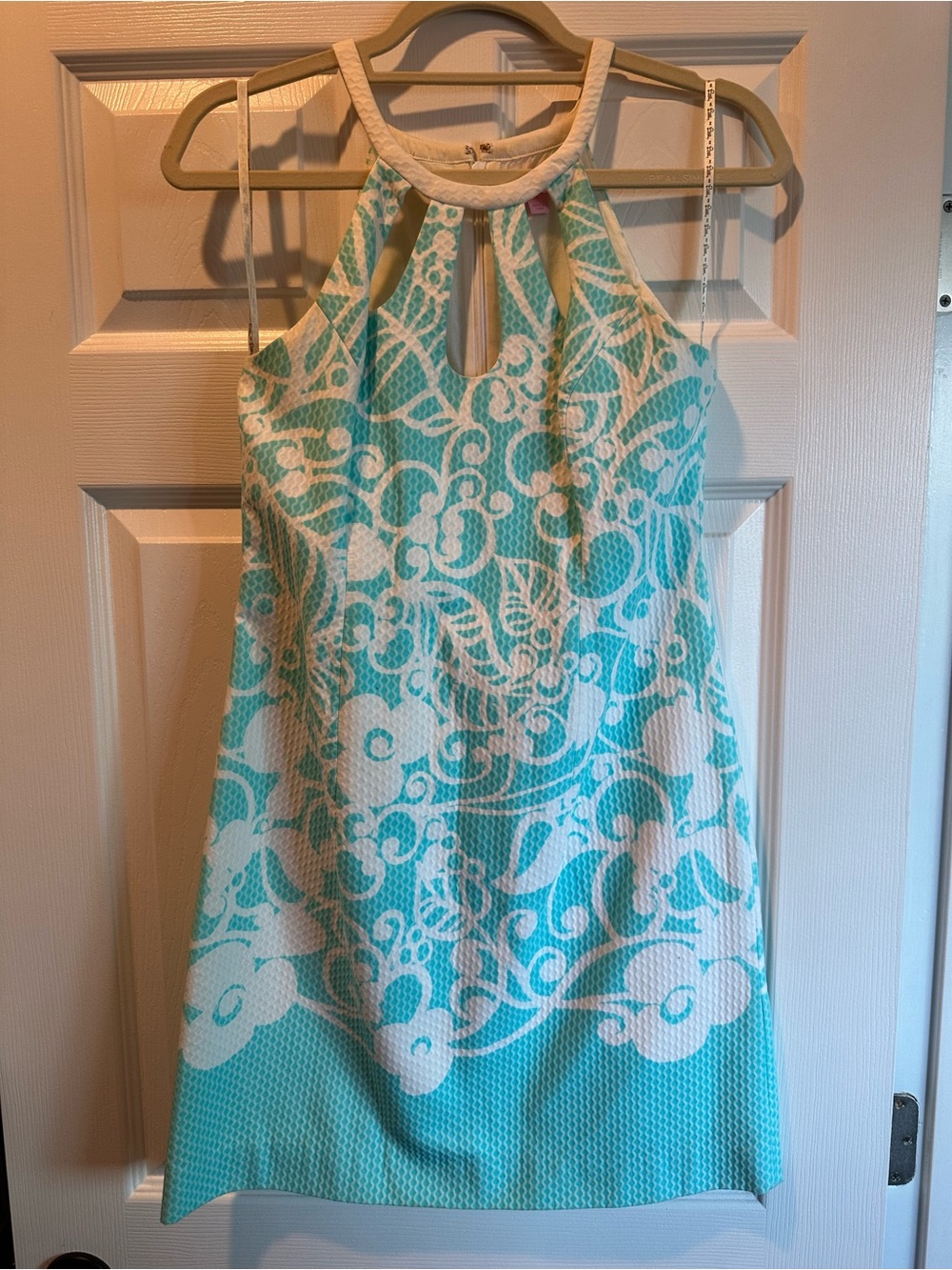 Lilly Pulitzer Aqua and White Halter Shift Dress